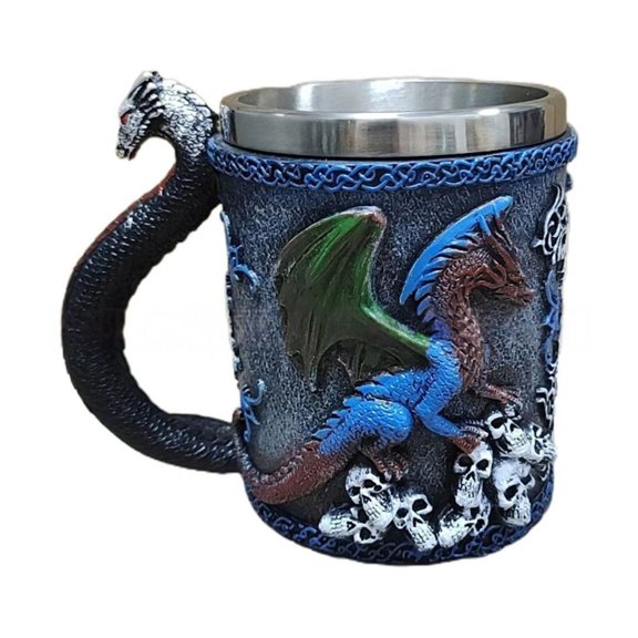 Stainless Steel Liner Dragon Drinking Cup Insulated Mug Gothic Drinkware with Handle For Hot Cold Beverages