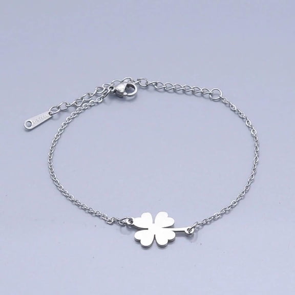 Stainless Steel Link Leaf Bracelet Lobster Clasp Clover Silver Adjustable P266