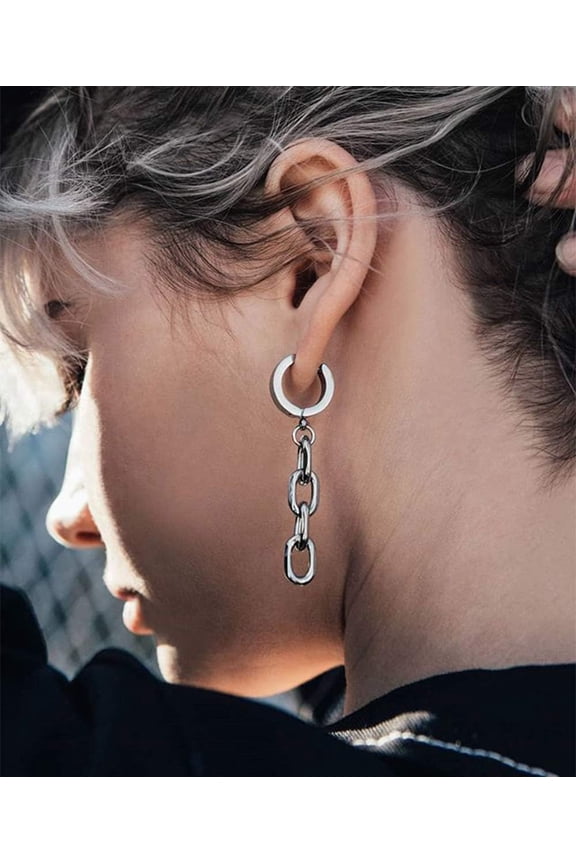 Stainless Steel Link Chain Hoop Earrings Chunky Geometric Drop Earrings for Women Men