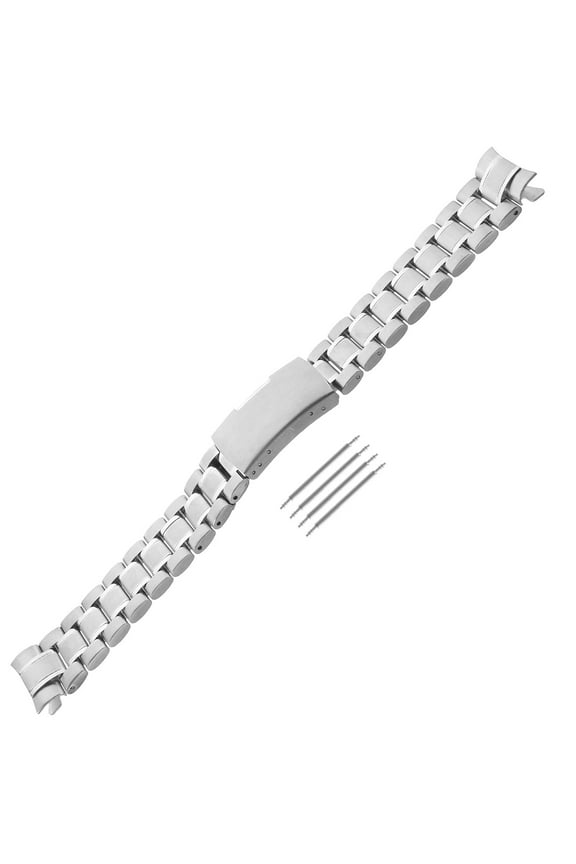 Stainless Steel Link Watch Bands: Curved Ends 20mm Metal Watch Band Strap Replacement Bracelet with Buckle Silver