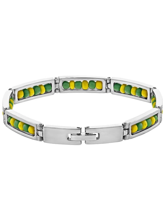 Stainless Steel Link Wristband Inside Santeria Babalawo Unisex Orula Bracelet 8"