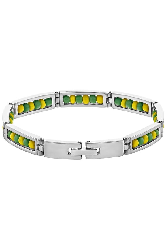 Stainless Steel Link Wristband Inside Santeria Babalawo Unisex Orula Bracelet 8"