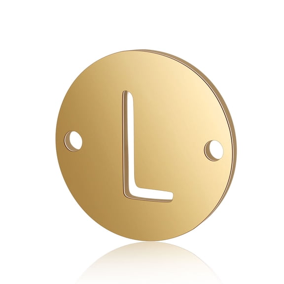 Stainless Steel Links connectors Flat Round with Letter Golden Letter.L 12x0.8mm Hole: 0.8mm DIY
