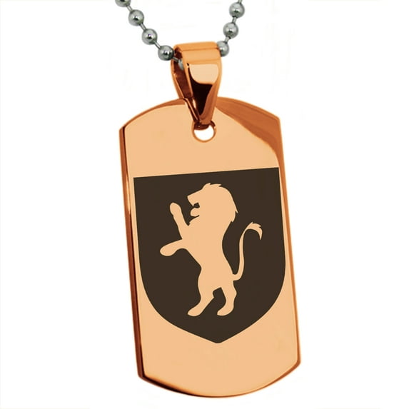 Tioneer Stainless Steel Lion Courage Coat of Arms Shield Engraved Dog Tag Pendant Necklace