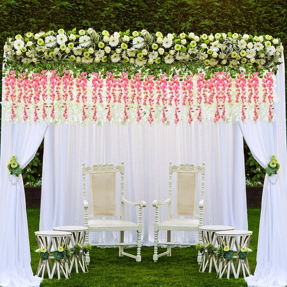 UEETEK Pink Artificial Wisteria Green Leaves Great Photo Background Wedding Home Decor 12Pcs