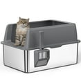 thumbnail image 1 of Stainless Steel Litter Box, 14 Inch Cat Litter Box, Metal Litter Pan with Lid, Extra Large Litter Box with Scoop, Dark Gray, 1 of 7