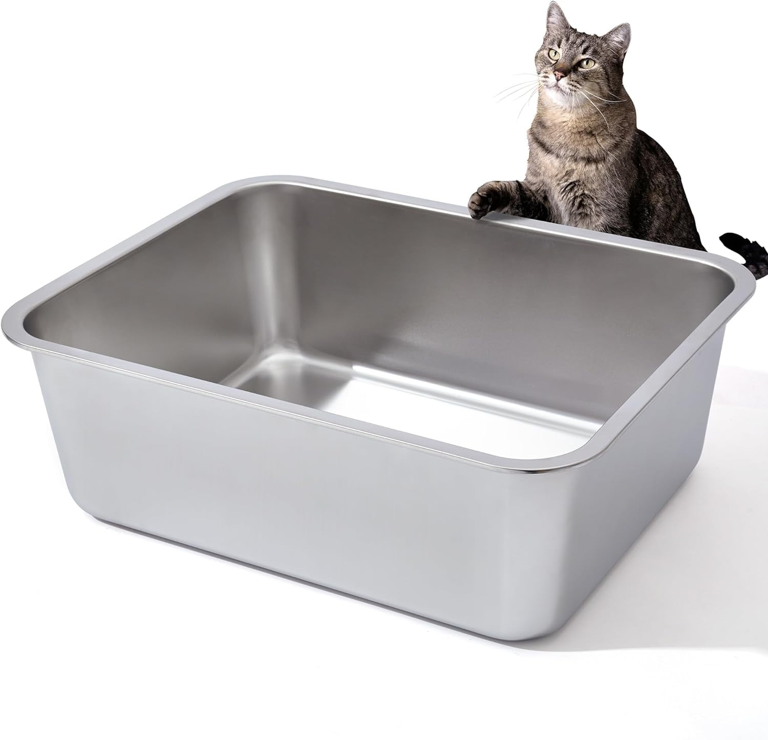 Stainless Steel Litter Box, 18"x14"x6"(Height) Medium to Large Metal Litter Box Easy Clean, Non