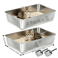 thumbnail image 1 of Stainless Steel Litter Box 2 Pack, 17"x13"x4"(Height) Medium to Large Cat Litter Box Easy Clean, Non Stick Metal Litters Boxes No Smell for Full-Grown Cats or Kitty/Kitten, 1 of 7