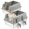 thumbnail image 1 of Stainless Steel Litter Box 2 Pack Large Enclosed Cat Pan With Lid, 1 of 9