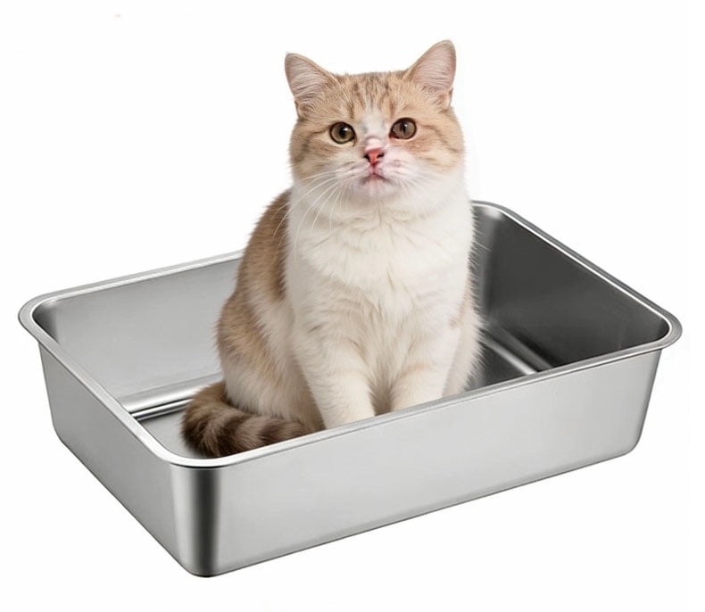 Stainless Steel Litter Box -3.9 in High Side,Metal Litter Box for Small Cat/Kitty/Rabbits 15.7"L x 11.8"W x 3.9"H，Stainless Steel Cat Litter Box-Metal Pan Toilet