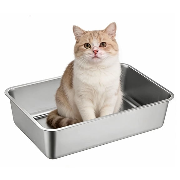 Stainless Steel Litter Box -3.9 in High Side,Metal Litter Box for Small Cat/Kitty/Rabbits 15.7"L x 11.8"W x 3.9"HStainless Steel Cat Litter Box-Metal Pan Toilet
