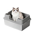 thumbnail image 1 of Stainless Steel Litter Box Cat Litter Box – Extra Large High Sided with Lid, Leakproof, Odor Resistant, Non-Slip, Easy Clean Litter Pan for Big Cats or Multi-Cat – 23.6" x 15.7" x 10.6", Gray, 1 of 8