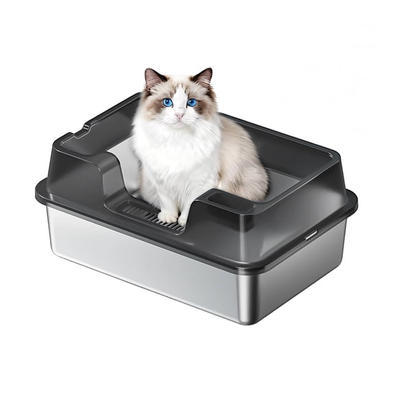 Stainless Steel Litter Box,Enclosed Cat Litter Box with Lid, High‑Sided Anti‑Urine Leakage Design for Large Cats & Multi‑Cat Households, Includes Scoop & Scoop Holder, Easy to Clean