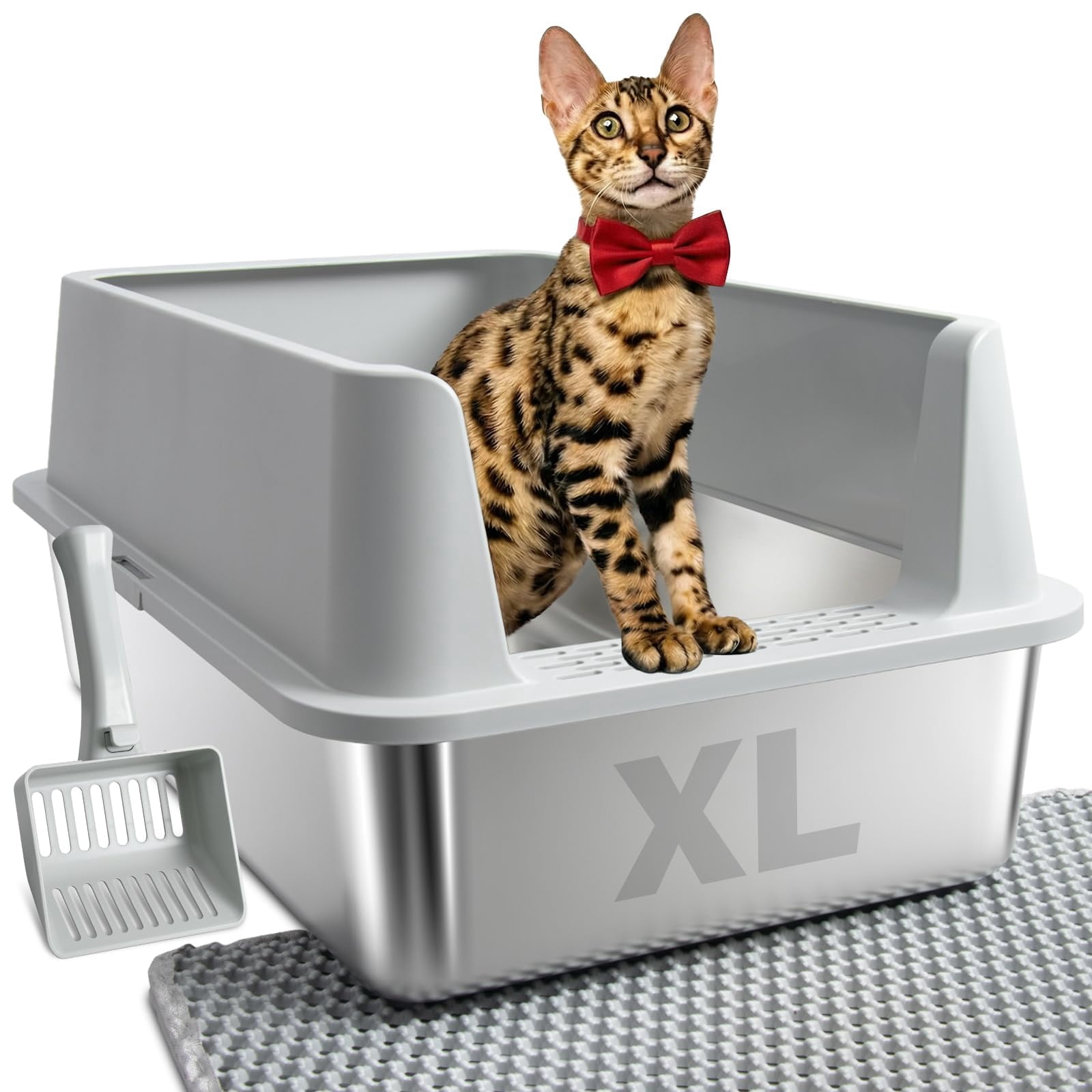 Stainless Steel Litter Box  Extra Large Boxes For Big Cats Xl Metal Cat With High Sides Lid Anti-urine Leakage Never Absorbs Odors Easy Cleaning Non-stick Include Scoop And Mat