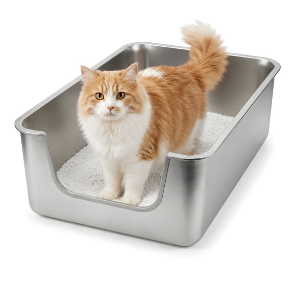 Stainless Steel Litter Box Extra Large, Bug Hull Open Top Cat Litter Box with High Sides, 23.6" x 15.6" x 8"