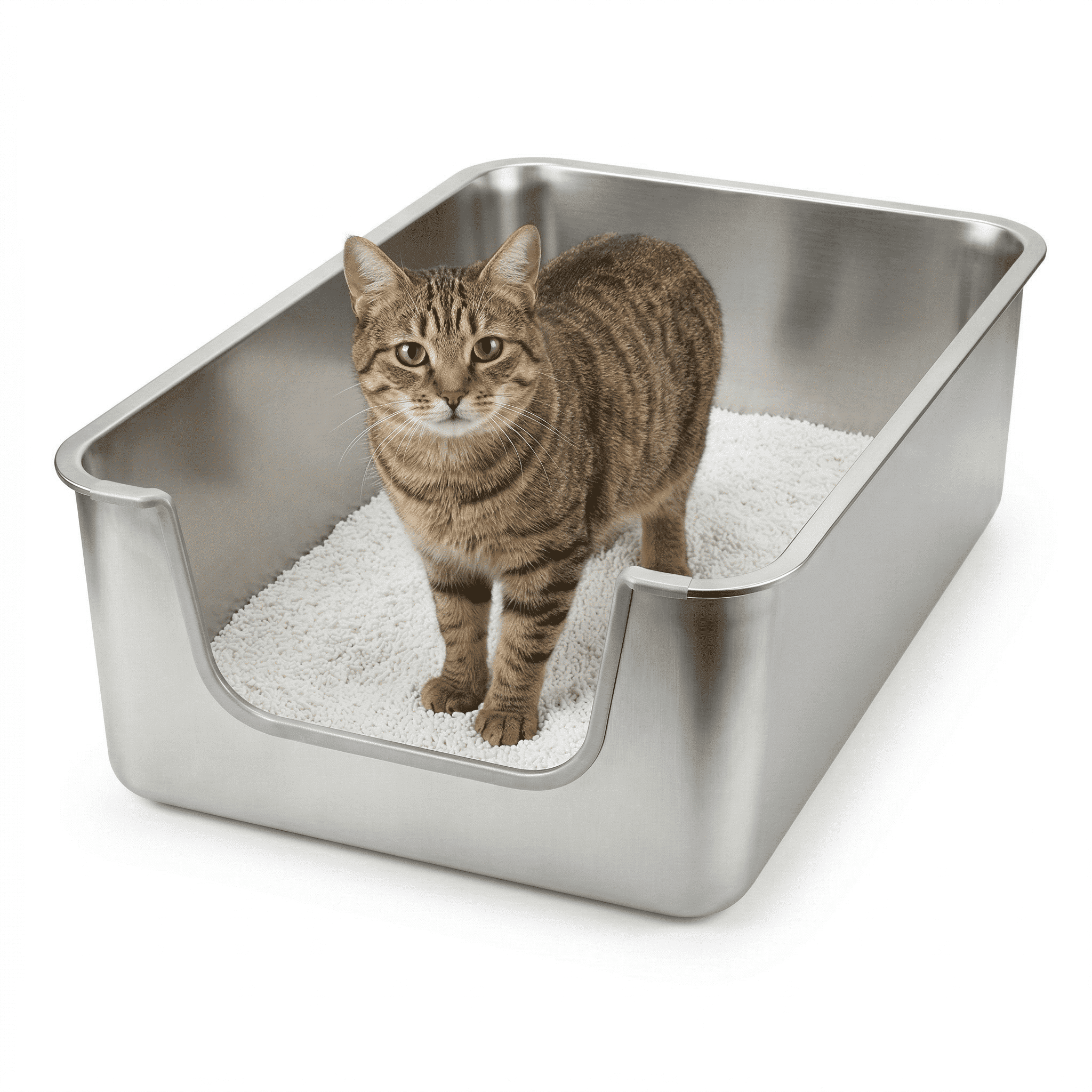 Stainless Steel Litter Box Extra Large, Bug Hull Open Top Cat Litter Box with High Sides, 23.6" x 15.6" x 8"