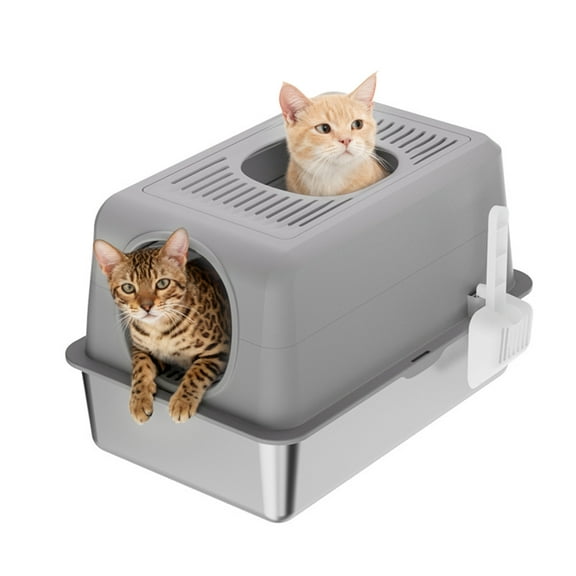 Stainless Steel Litter Box Extra Large Litter Boxes for Big Cats Metal Cat Box with Lid Anti-Urine Leakage XL Boxes with High Sides Easy Clean Non-Sticky Scoop Included
