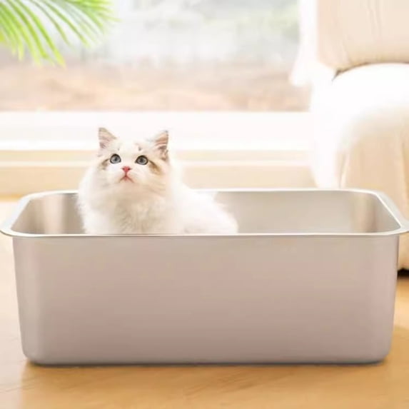 Stainless Steel Litter Box, Extra Large Metal Cat Pan, Rust-Resistant Nonstick Finish, Odor-Resistant Surface — For Medium Cats, Veterinary Settings M