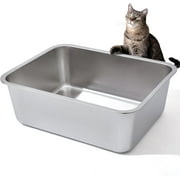 Stainless Steel Litter Box, High Sided Large Metal Cat Litter Boxes Easy Clean, Non Stick and No Smell, Suitable for Adult Cats/Kitty 17.8"L x 13.8"W x 4"H