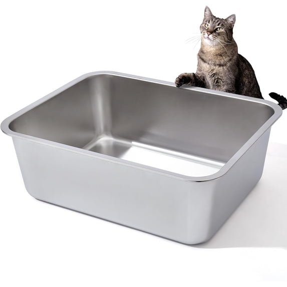 Stainless Steel Litter Box, High Sided Large Metal Cat Litter Boxes Easy Clean, Non Stick and No Smell, Suitable for Adult Cats/Kitty 17.8"L x 13.8"W x 4"H