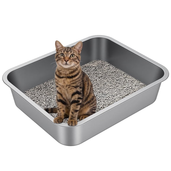 Stainless Steel Litter Box with High Sided, Metal Cat Litter Box, Odor-Free, Non-Stick Litterbox Pan, Easy to Clean Pet Supplies Toilet Tray for Indoor Cats, Kittens or Multicat Homes