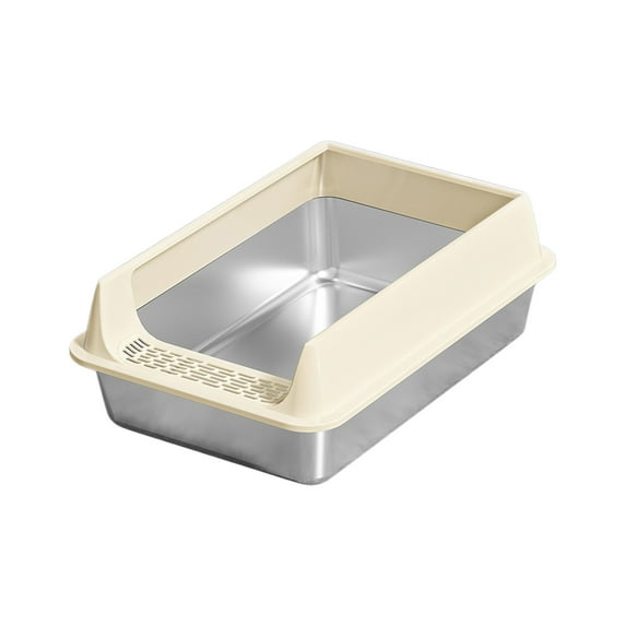 Stainless Steel Litter Box with High Sides – Leak-Proof and Scratch-Resistant, Easy to Clean Open Design with Anti-Splash Front; Includes Litter Scoop; Spacious for Large Cats