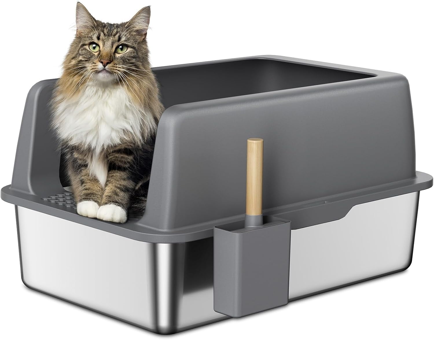 Stainless Steel Litter Box, Large Cat Litter Box, 24”L x 16”W x 12”H, XL Metal Cat Litter Box for Big Cats with High Sided Enclosure, Non-Sticky, Easy Cleaning, Anti-Leakage