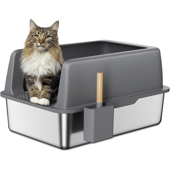 Stainless Steel Litter Box, Large Cat Litter Box, 24”L x 16”W x 12”H, XL Metal Cat Litter Box for Big Cats with High Sided Enclosure, Non-Sticky, Easy Cleaning, Anti-Leakage