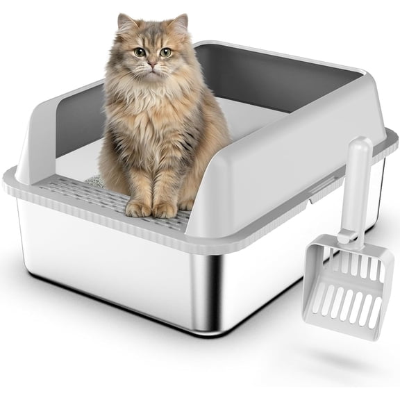 Stainless Steel Litter Box with Lid, 17.3”×13.4”×9" Kitty Litter Box for Kittens & Small Pets, High Sides Metal Cat Litter Box for Leak Proof, Easy to Clean, Non-Stick, Odor Control