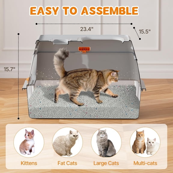 Stainless Steel Litter Box with Lid, 6” Deep Pan, Extra Large Litter Box for Big Cats, Anti-Leakage, Odor Free, Front & Top Dual Entry, Includes Litter Mat & Metal Scoop