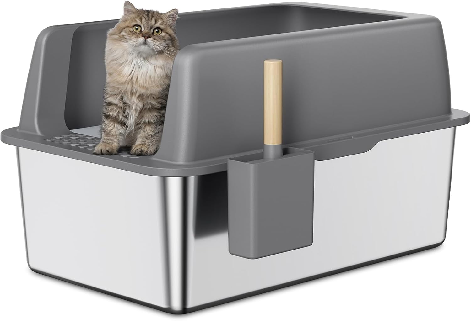 Stainless Steel Litter Box with Lid, 8” Deep Extra Large Cat Litter Box