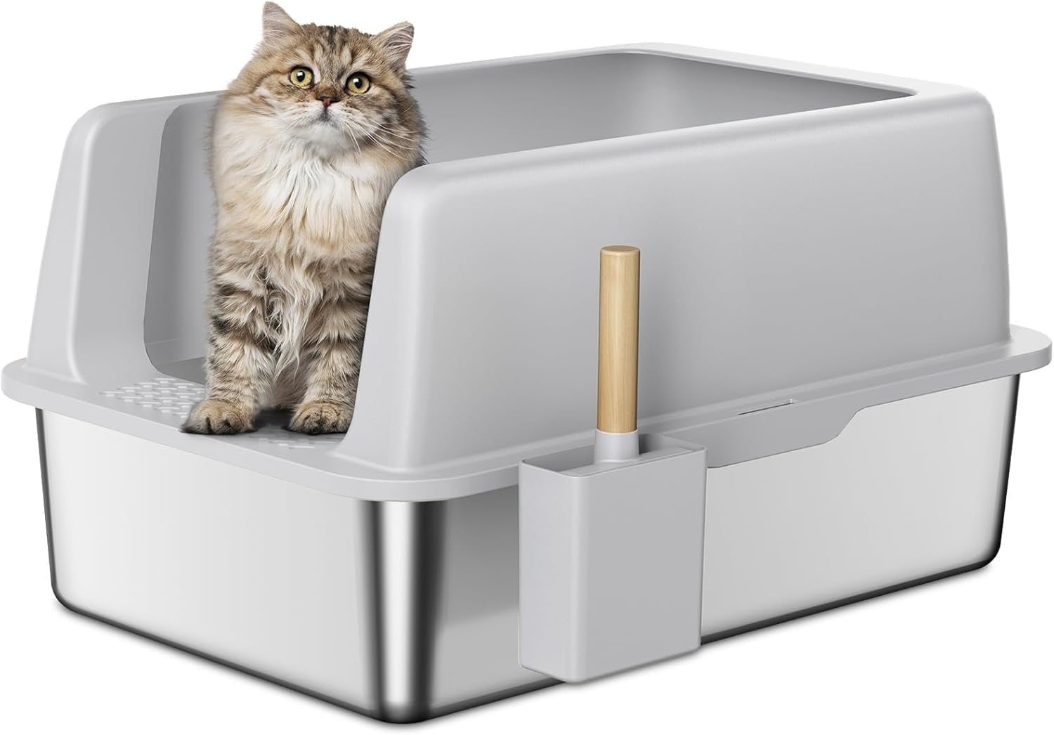 2 Pack Stainless Steel Cat Litter Box With Lid, XL Extra Large For Big Cats, 24" L X 16" W X 12 H Metal Litter Box High Sided Easy Cleaning Include Scoop Dark Gra