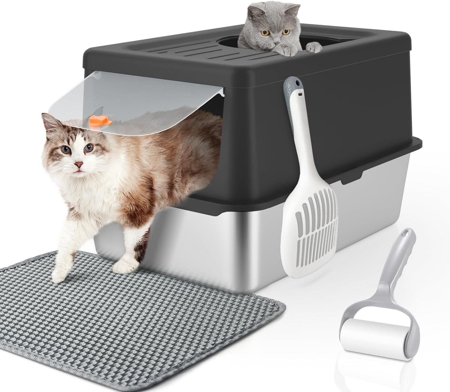 Stainless Steel Litter Box with Lid, Extra Large Litter Box with high ... - High Traction Litter Box For Kitchen