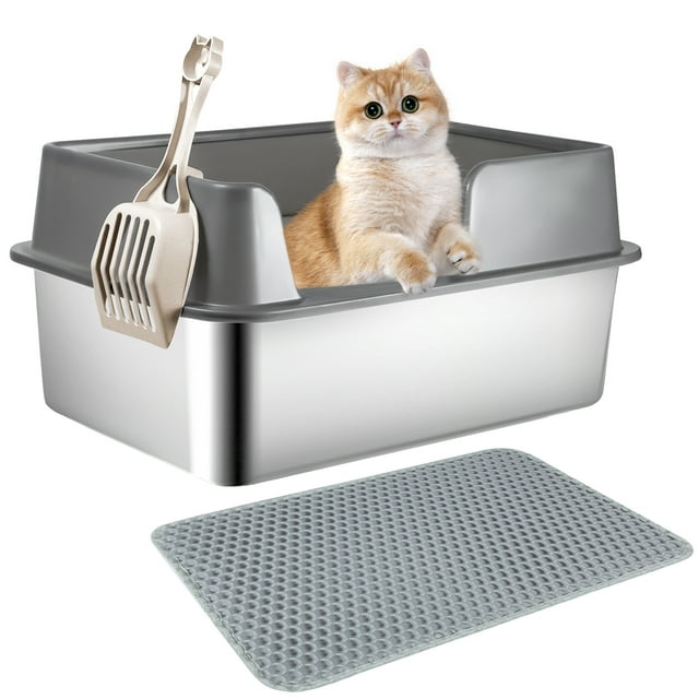 Stainless Steel Litter Box with Lid High Sides Litter Box Enclosed