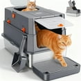 thumbnail image 1 of Stainless Steel Litter Box with Lid, Extra Large Enclosed Cat Litter Boxes for Big Cats Multiple, Metal Cat Litter Box with Mat, Dark Gray, 1 of 9