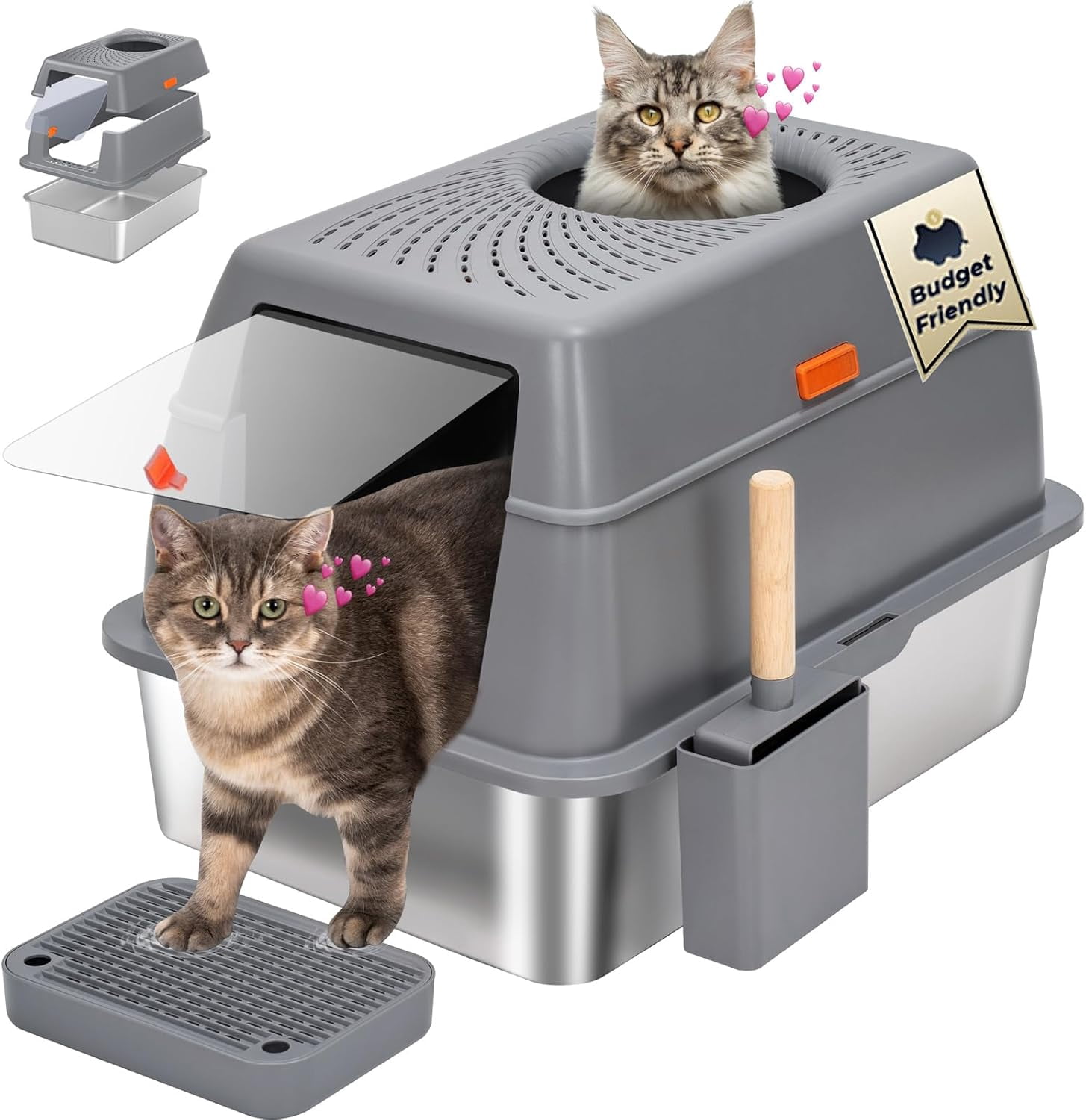 Stainless Steel Litter Box with Lid, SUS304 Metal Cat Litter Boxes ...