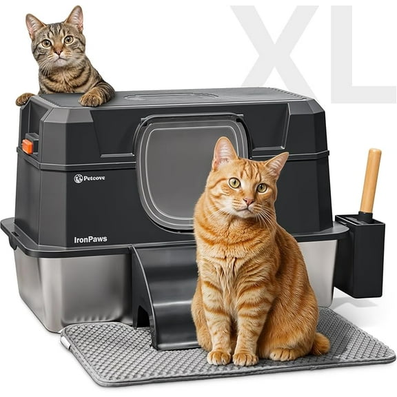 Stainless Steel Litter Box with Lid Stainless Steel Cat Litter Box XL High Sides Metal LitterBox Large Kitty LitterBox Enclosed 3 in 1 XXL Sifting Extra Large Cat Litter Boxes for Indoor Cats
