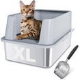 Stainless Steel Litter Box with Lid, XL Cat Litter Box High Sides, Anti