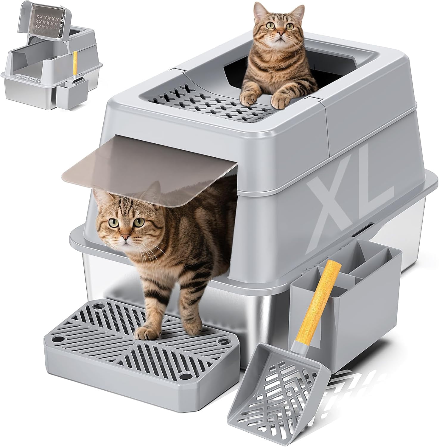 Stainless Steel Litter Box with Lid, XL Closed Metal Litter Box Modular ...