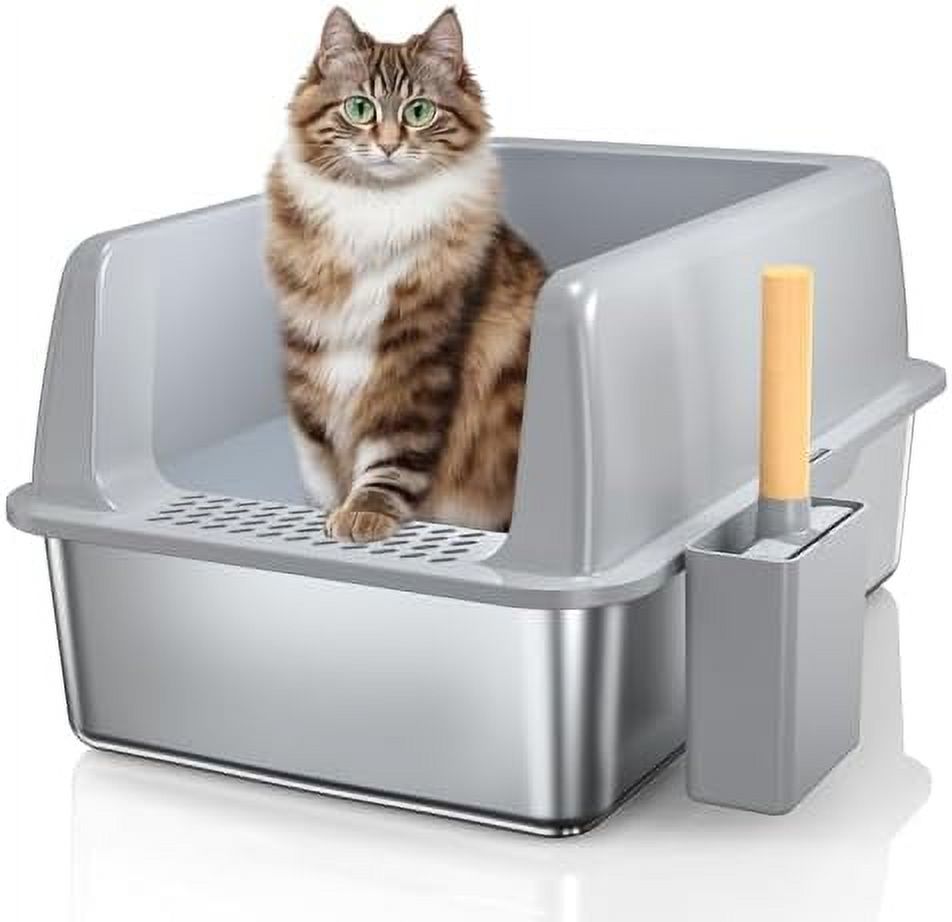 Stainless Steel Litter Box with Lid XL Extra Large Cat Litter Box Enclosure High Sided with