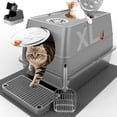 thumbnail image 1 of Stainless Steel Litter Box with Lid, XL Extra Large Litter Box, Enclosed Top Entry Metal Litterbox for Big Cat, Easy Cleaning, Anti-Leakage & High Sided with Mat, Aisle & Scoop, Pink, 1 of 8