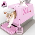 thumbnail image 1 of Stainless Steel Litter Box with Lid, XL Extra Large Litter Box, Enclosed Top Entry Metal Litterbox for Big Cat, Easy Cleaning, Anti-Leakage & High Sided with Mat, Aisle & Scoop, Pink, 1 of 8