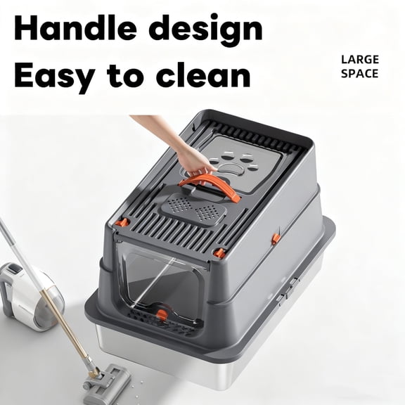 Stainless Steel Litter Box with Lid, XL Extra Large Metal Cat Litter Boxes for Big Cats Enclosed, Easy to Scoop with Litter Scoop Set, High Sides Enclosure Anti-Urine Leakage Non-Sticky