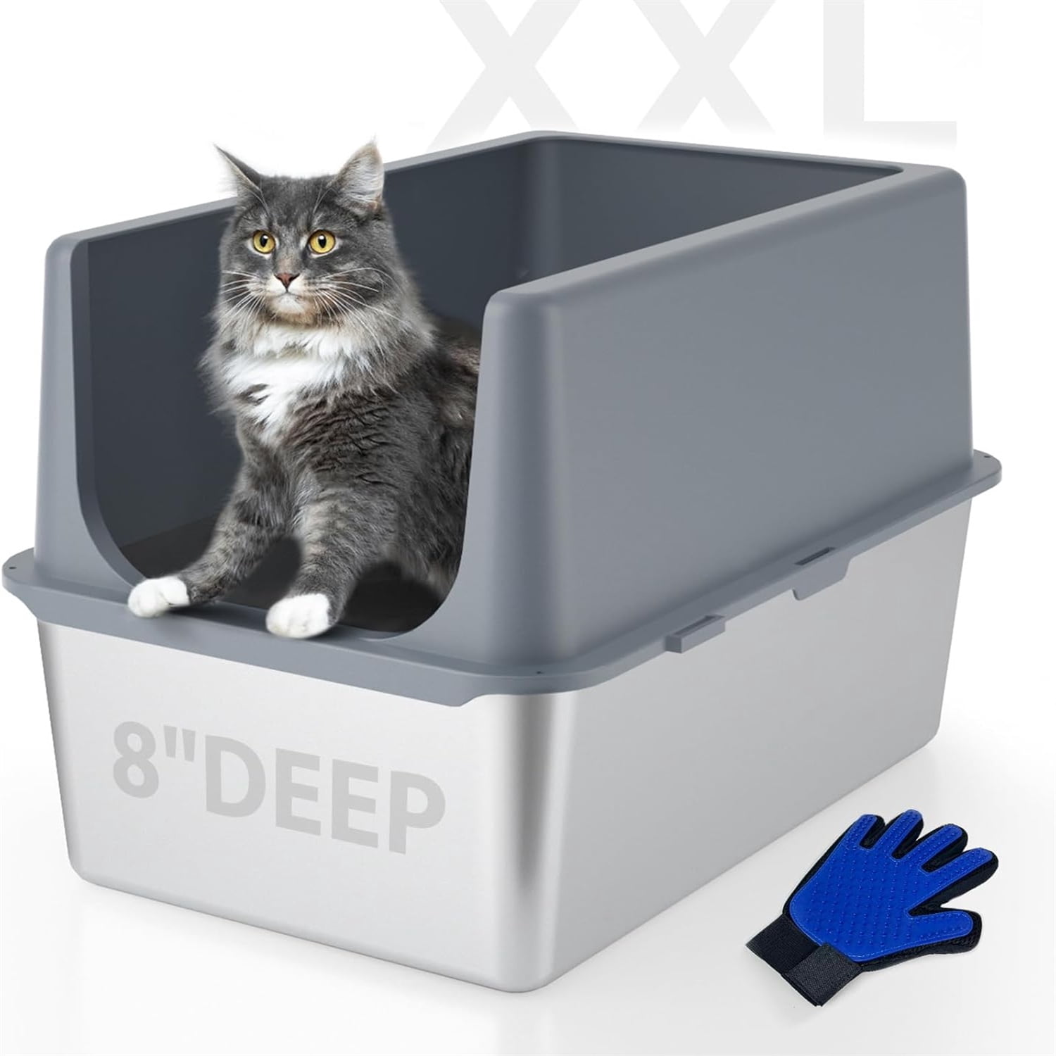 Stainless Steel Litter Box with Lid, XL Metal Cat Box for Indoor Cats, Enclosure Cat Litter Pan for Large Cats, Non-Sticky Large Kitty Litter Box, Anti-Leakage, 23.5" X 15.5" X 16"