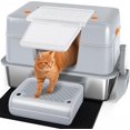 thumbnail image 1 of Stainless  Litter Box with Lid, XL Side Entry  Litter Box for Big Cats & Kitty, Removable Enclosed   Pan with High Sided Enclosure, Scoop, Mat, Footboard (Gray), 1 of 6