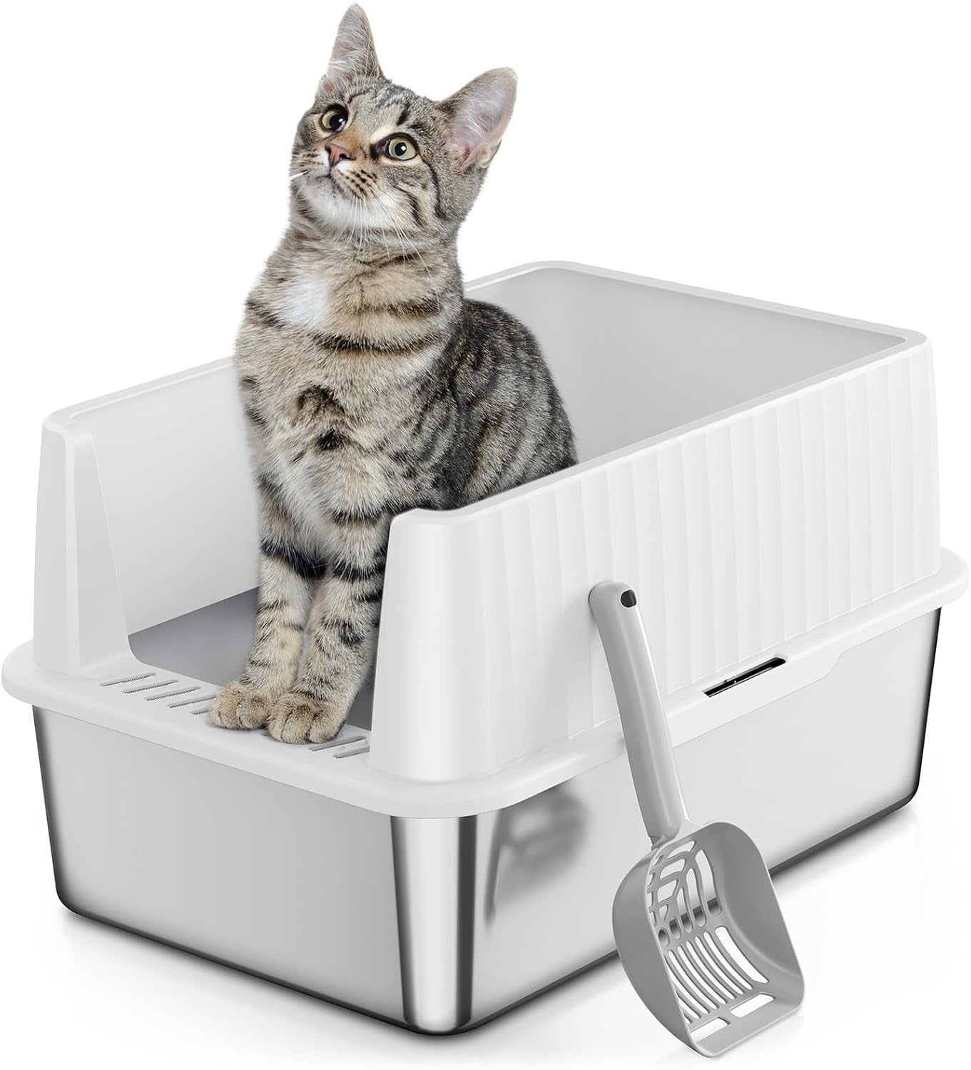 Stainless Steel Litter Box, Multi-Color Litter Box - High Sided, Small Metal Litter Box for Kittens - Easy to Clean, Leak-Proof, Non-Stick, Odor-reducing