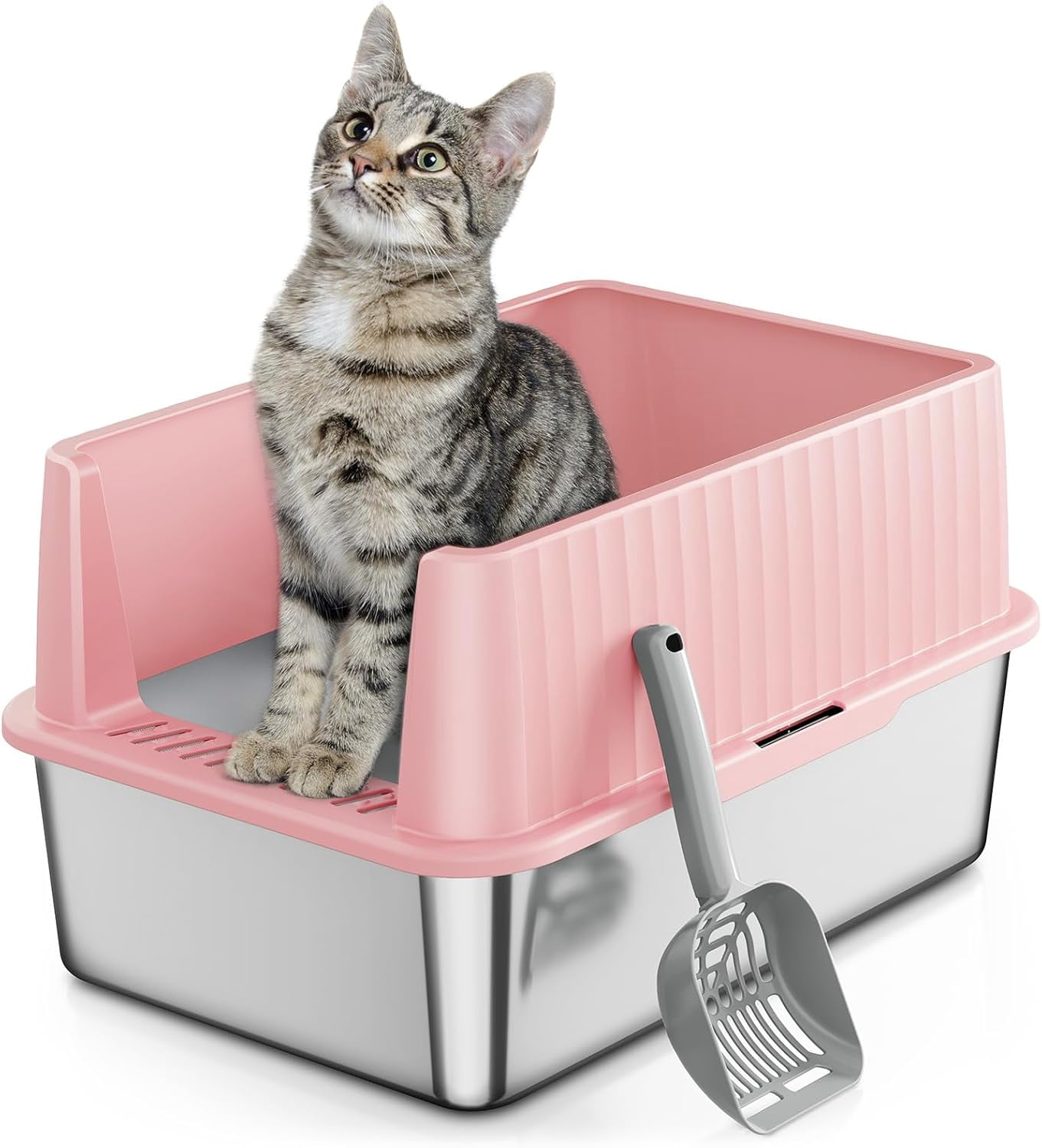 Stainless Steel Litter Box, Multi-Color Litter Box - High Sided, Small Metal Litter Box for Kittens - Easy to Clean, Leak-Proof, Non-Stick, Odor-reducing