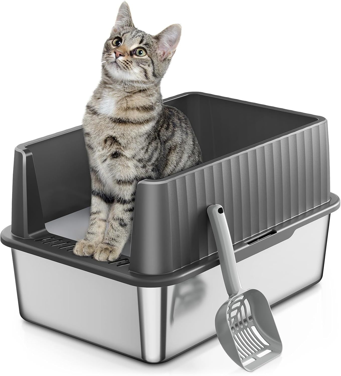 Stainless Steel Litter Box, Multi-Color Litter Box - High Sided, Small Metal Litter Box for Kittens - Easy to Clean, Leak-Proof, Non-Stick, Odor-reducing
