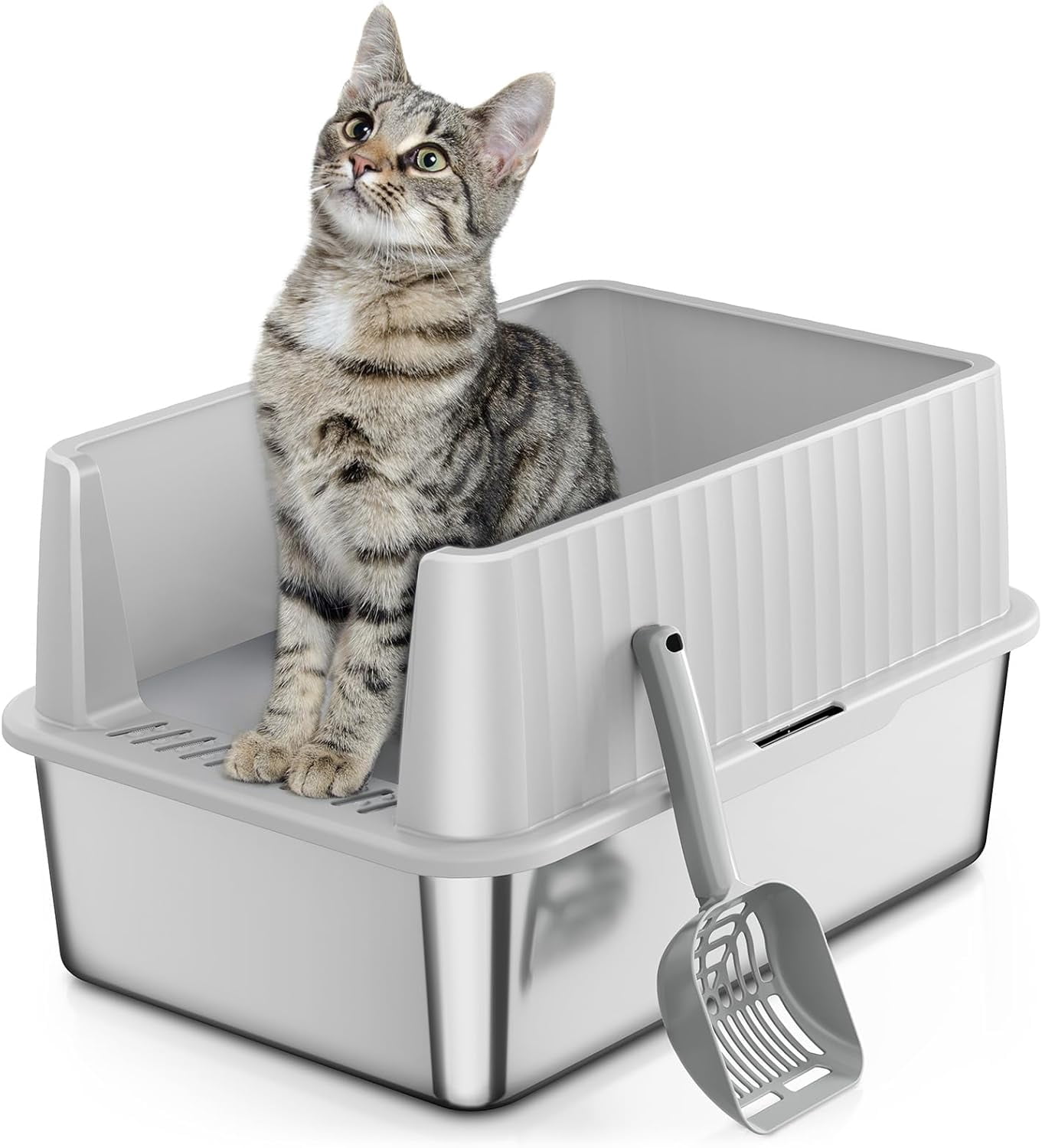 Stainless Steel Litter Box, Multi-Color Litter Box - High Sided, Small Metal Litter Box for Kittens - Easy to Clean, Leak-Proof, Non-Stick, Odor-reducing