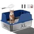 thumbnail image 1 of Stainless Steel Litter Box Non-stick, XL Side Opening Splash-Proof & Leak-Proof Seamless Seal, Large Capacity, Cat Litter Box with Lid for Multi-Cats, Large Cats, Easy-Clean & Durable (Blue), 1 of 7